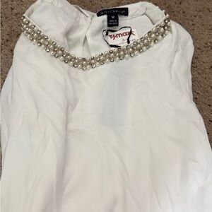 Willi Smith White Blouse with Beaded Neckline